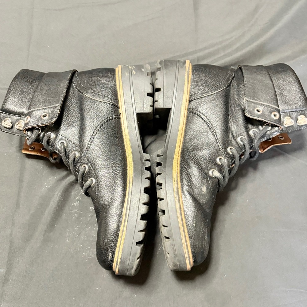 Indigo Rd Women's 7M Black Leather Combat Boots Fold Over Cuff Lace Up
